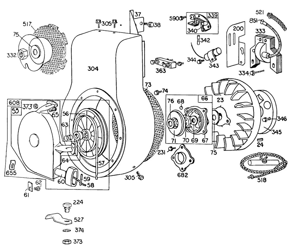 Blower Hsg,rewind,electrical Diagram and Parts List for 170400-0194-XX  Briggs and Stratton Engine